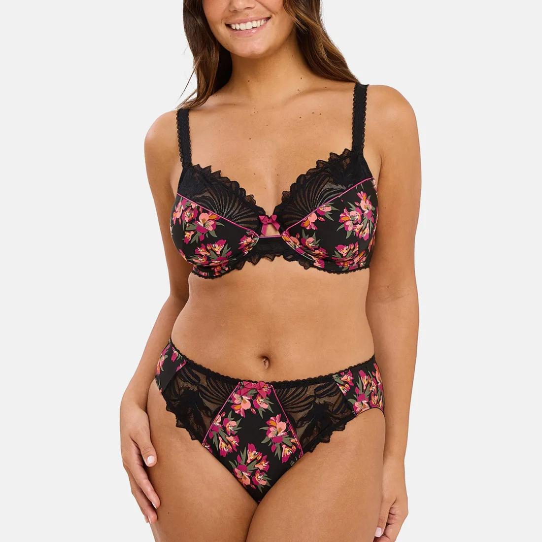 Soutien-gorge emboîtant Oriane Bouquets Noir & Rose