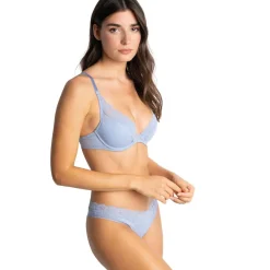 Soutien-gorge plongeant à armatures - Bleu