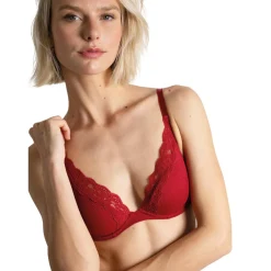 Soutien-gorge plongeant à armatures - Rouge
