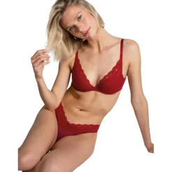 Soutien-gorge plongeant à armatures - Rouge