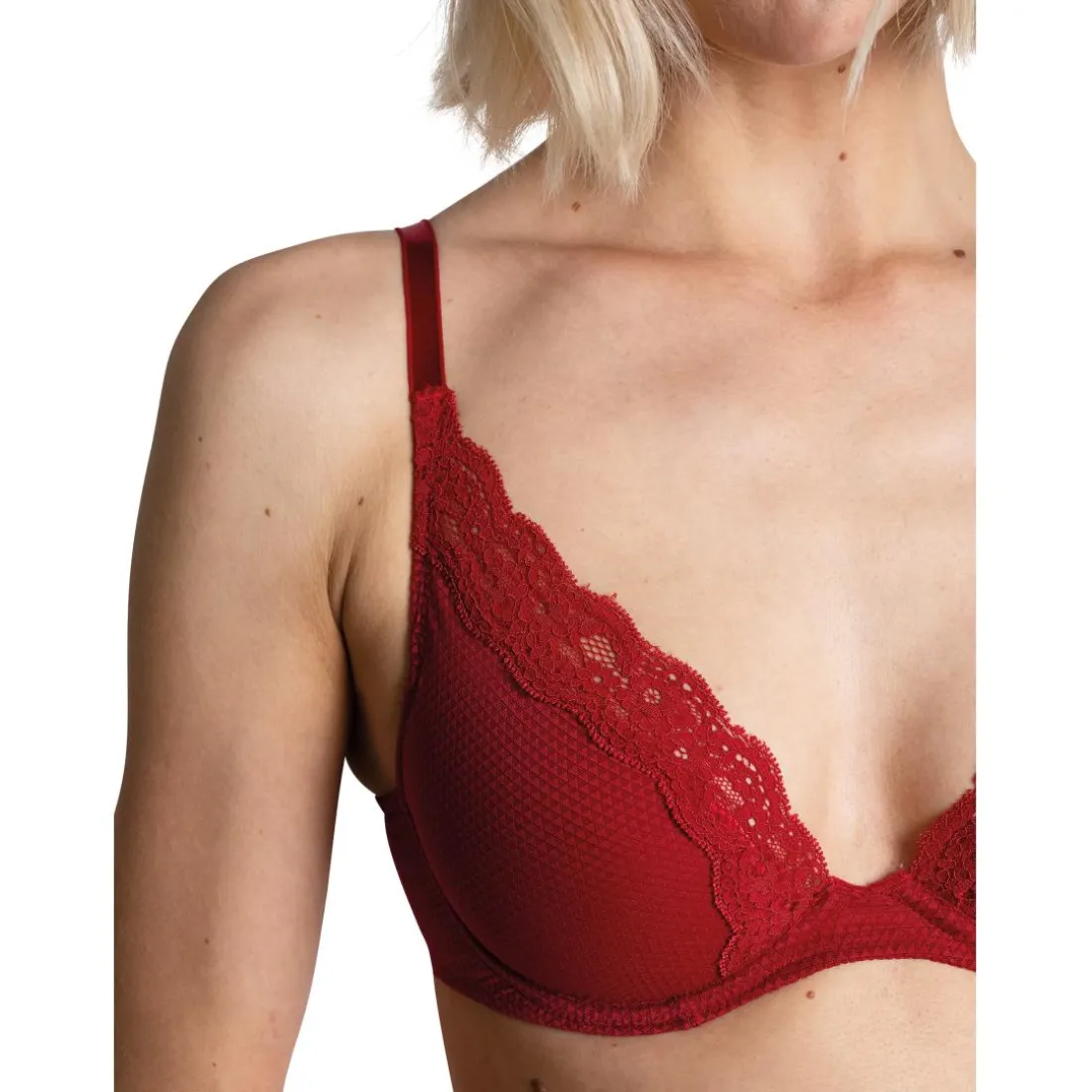 Soutien-gorge plongeant à armatures - Rouge