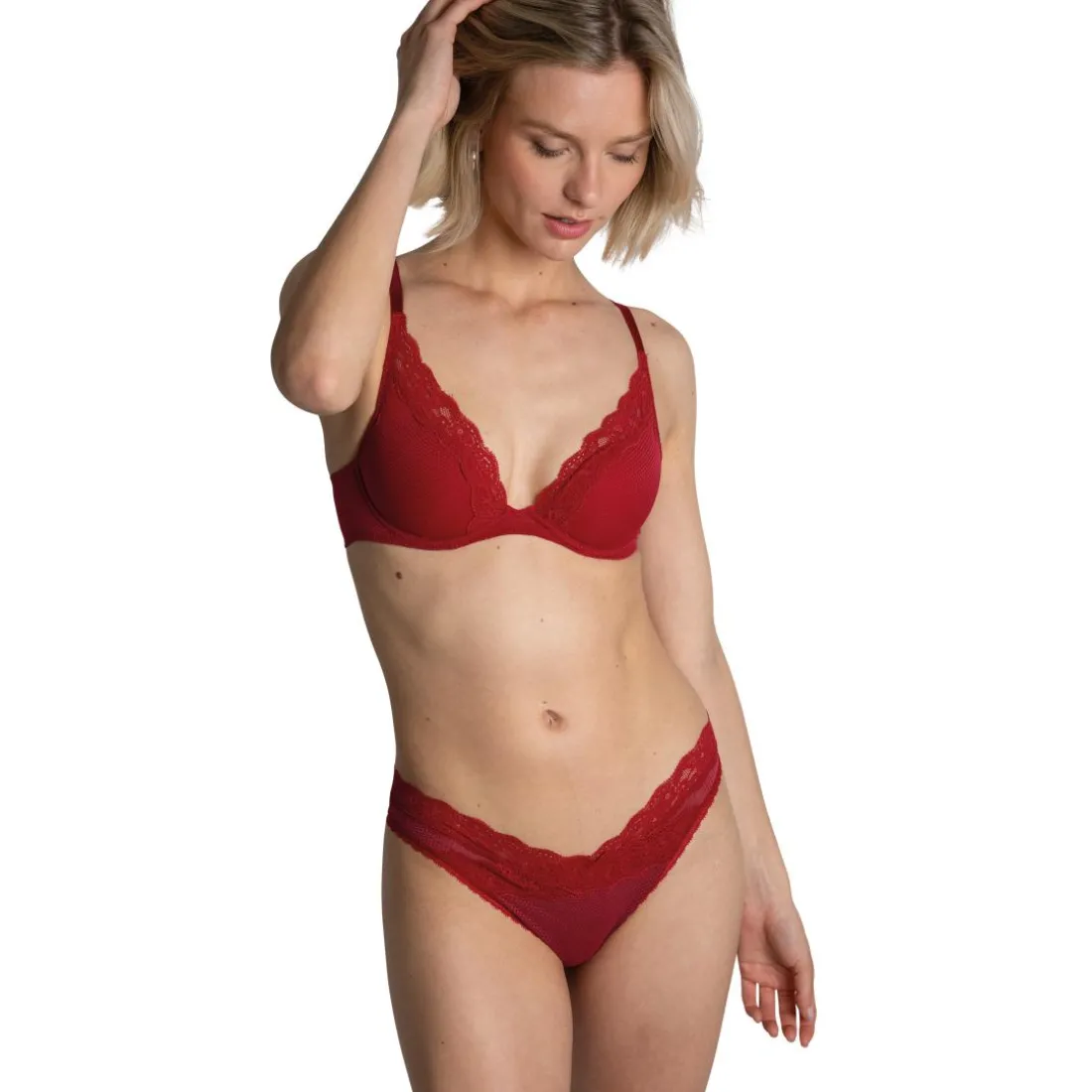 Soutien-gorge plongeant à armatures - Rouge