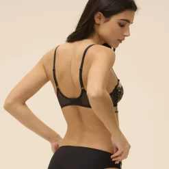 Soutien-gorge plongeant à bonnets couvrants - Noir