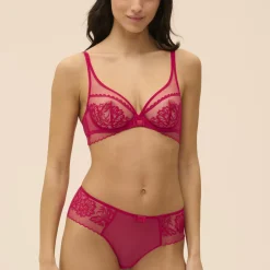 Soutien-gorge plongeant à bonnets couvrants rouge