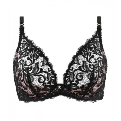 Soutien-gorge plongeant armatures - Noir en dentelle