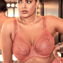 Soutien-gorge plongeant armatures en Tulle et Broderie à Motifs Tatoo - Rose - Elomi