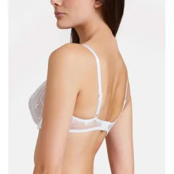 Soutien-gorge plongeant armatures avec broderie florale Blanc