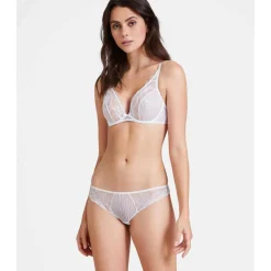 Soutien-gorge plongeant armatures avec broderie florale Blanc