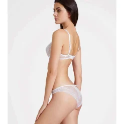 Soutien-gorge plongeant armatures avec broderie florale Blanc