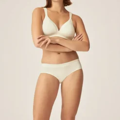 Soutien-gorge sans armatures avec coque et ruban brillant écru
