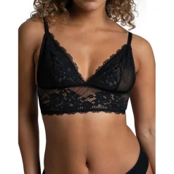 Soutien-gorge triangle sans armatures en dentelle - Noir