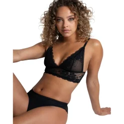Soutien-gorge triangle sans armatures en dentelle - Noir