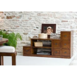 Support TV en escalier 2 niches 6 portes en bois midi
