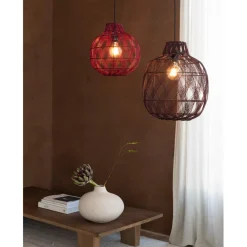 Suspension Mendoza bambou abat-jour bordeaux