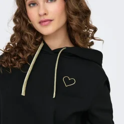 Sweat à capuche Noli - Noir/ Coeur doré en coton Mina