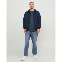 Sweat à capuche zippé Relaxed Fit Manches longues Bleu Marine Zeke