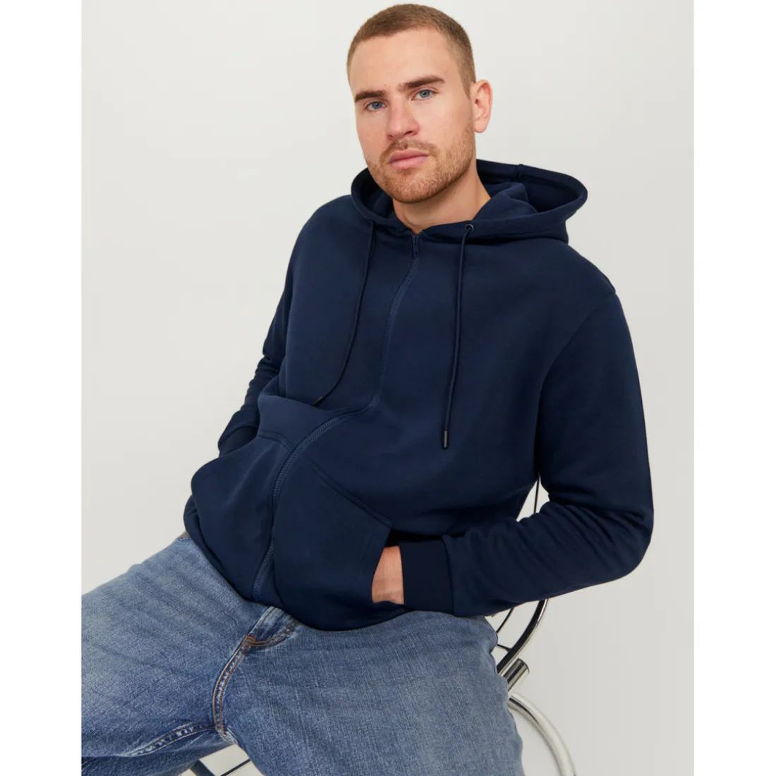 Sweat à capuche zippé Relaxed Fit Manches longues Bleu Marine Zeke