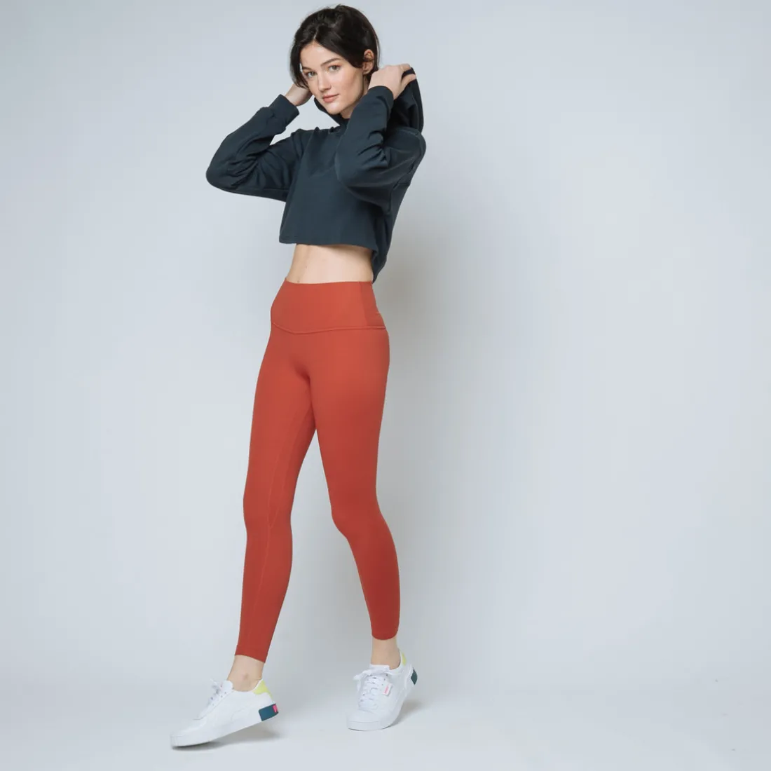 Sweat capuche crop top Coton Femme bleu