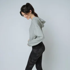 Sweat capuche crop top Coton Femme gris