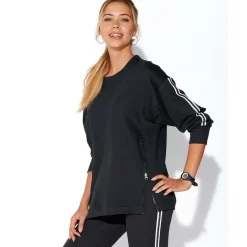 Sweat fitness manches longues zips devant femme - Noir en coton