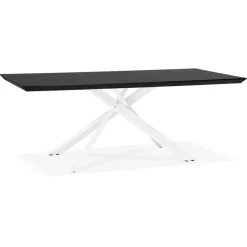 Table à diner design 'WALABY' en bois noir avec pied central en x blanc