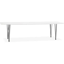 Table à dîner design extensible 'HUSKI' blanche avec pieds noirs style industriel