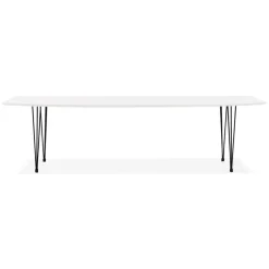 Table à dîner design extensible 'HUSKI' blanche avec pieds noirs style industriel