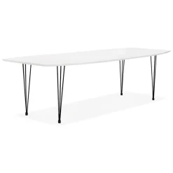 Table à dîner design extensible 'HUSKI' blanche avec pieds noirs style industriel
