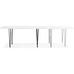 Table à dîner design extensible 'HUSKI' blanche avec pieds noirs style industriel