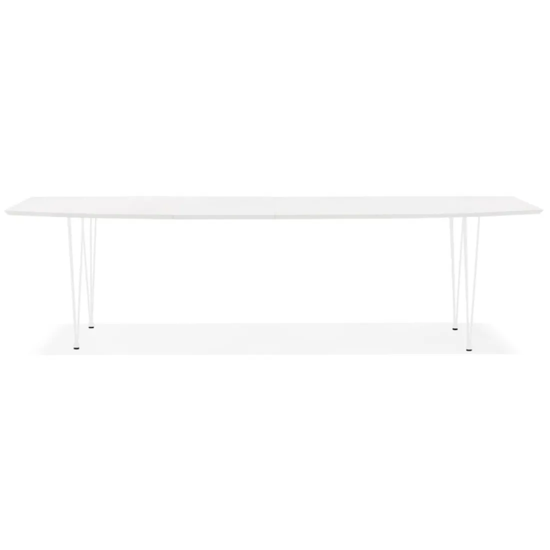 Table à dîner design extensible 'HUSKI' blanche avec pieds en métal blanc
