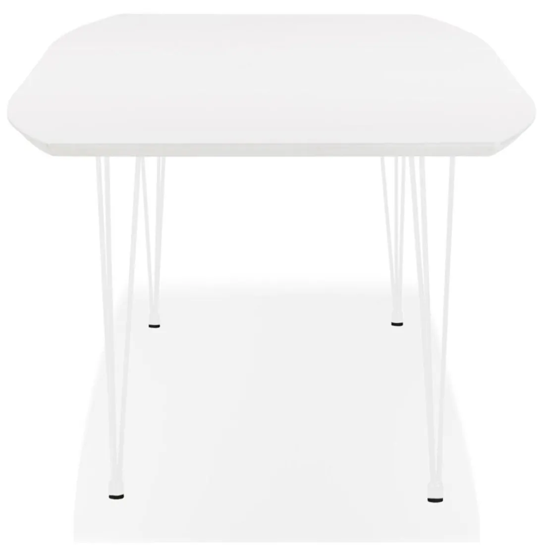 Table à dîner design extensible 'HUSKI' blanche avec pieds en métal blanc