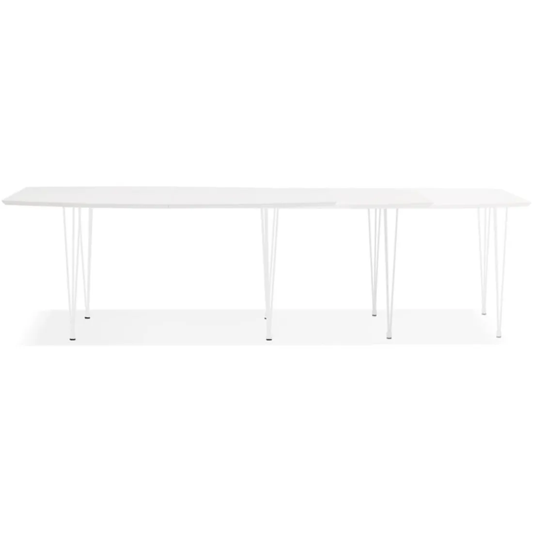 Table à dîner design extensible 'HUSKI' blanche avec pieds en métal blanc