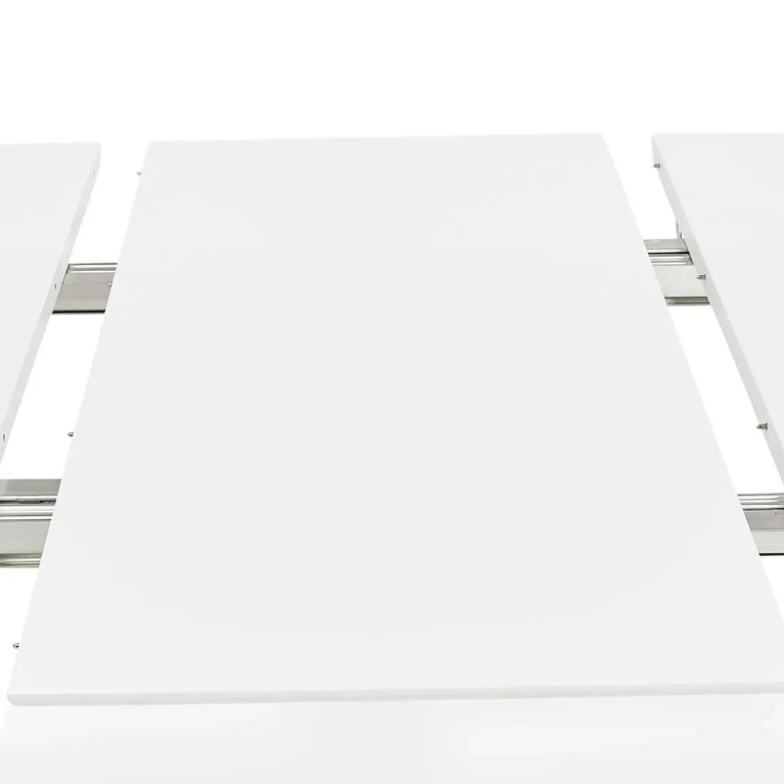 Table à dîner design extensible 'HUSKI' blanche avec pieds en métal blanc