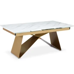 Table à manger extensible Mogarie en Verre effet Marbre Blanc et pieds Or