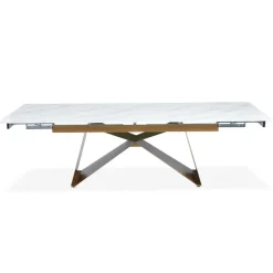 Table à manger extensible Mogarie en Verre effet Marbre Blanc et pieds Or