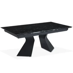 Table à manger extensible Icaria en Verre effet marbre noir et pieds Métal Noir