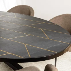 Table à manger plateau ovale effet pierre motifs dorés BASILE