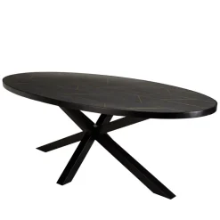 Table à manger plateau ovale effet pierre motifs dorés BASILE
