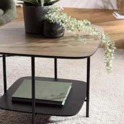 Table basse 2 plateaux bi-matière mocha noir pieds métal
