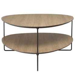 Table basse 2 plateaux forme ovoïde couleur mocha pieds métal JULIA