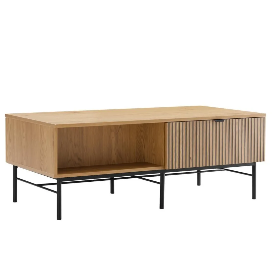 Table basse 2 tiroirs décor effet bois rainuré noir naturel SCOTT