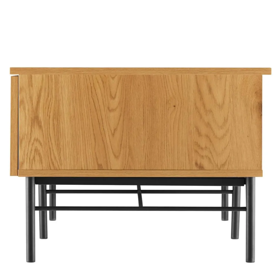 Table basse 2 tiroirs décor effet bois rainuré noir naturel SCOTT