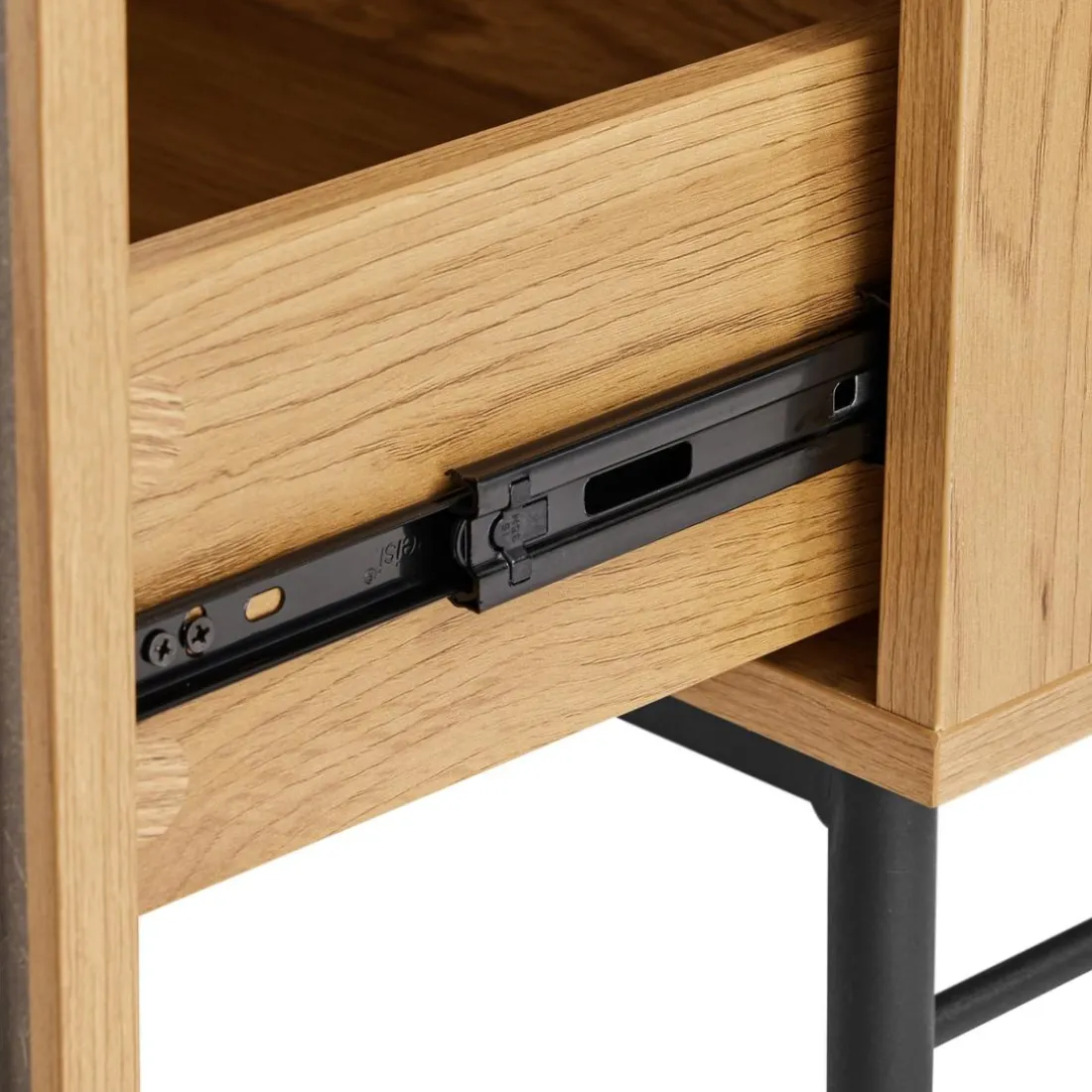 Table basse 2 tiroirs décor effet bois rainuré noir naturel SCOTT