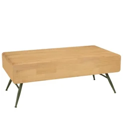 Table basse 2 tiroirs pin couleur naturelle pieds métal vert HELENA