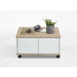 Table Basse A Roulettes Marron Bois Blanc Brillant GROOVE