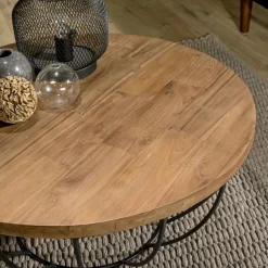 Table Basse ALIDA Coque Noire Bois Teck Recyclé Et Métal 80 X 80 Cm