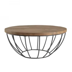 Table Basse ALIDA Coque Noire Bois Teck Recyclé Et Métal 80 X 80 Cm
