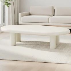 Table basse arrondie avec pieds colonnes Roady Crème