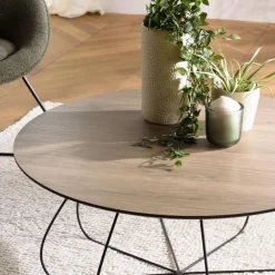 Table basse biseautée mocha pieds forme panier en métal JULIA