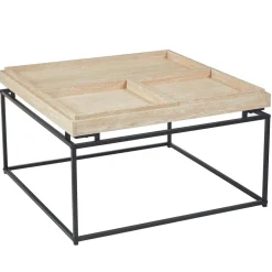 Table basse carrée avec plateau compartimenté réversible Duplix Effet Travertin Beige